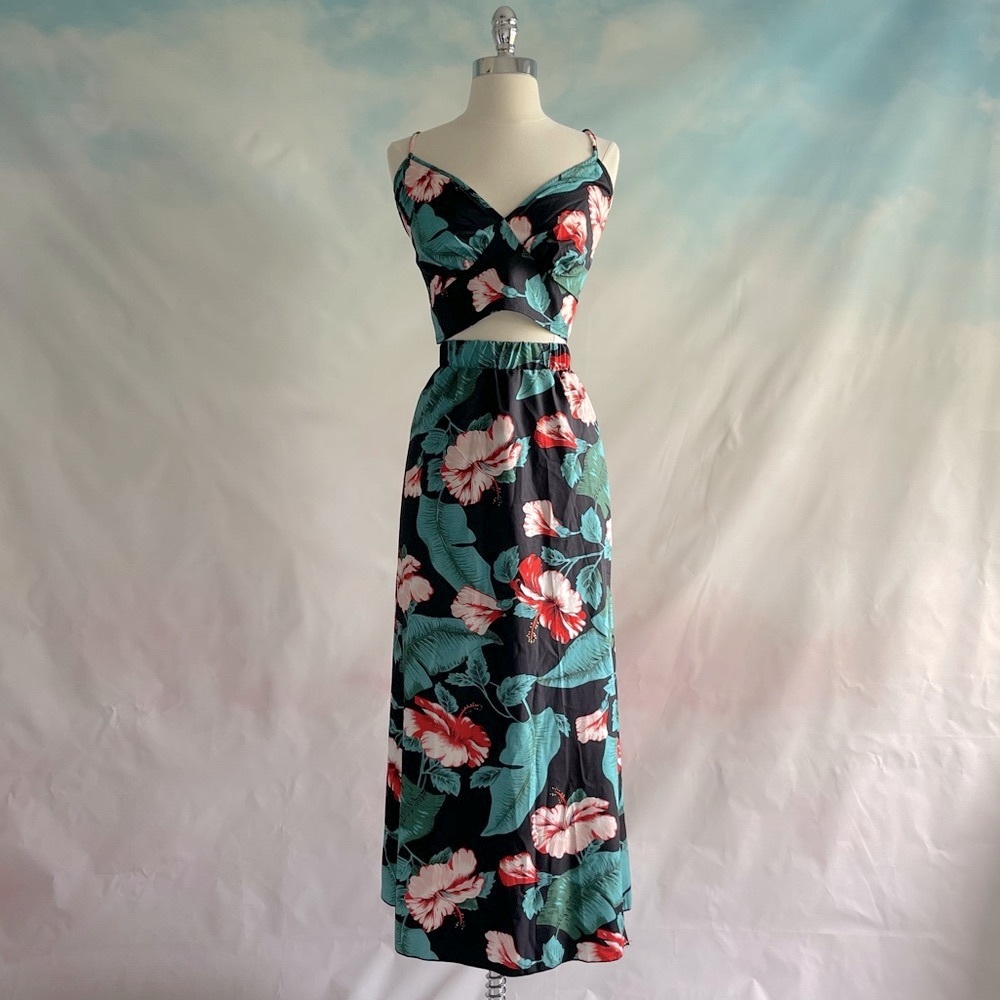 Tropical Print Wrap Skirt Crop Top Co-Ord Set Wmns 3X SHEIN Curve